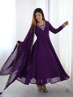 Joban Fashion Purple Kurta Set Georgette Sequence Embroidery Work | Grocsy