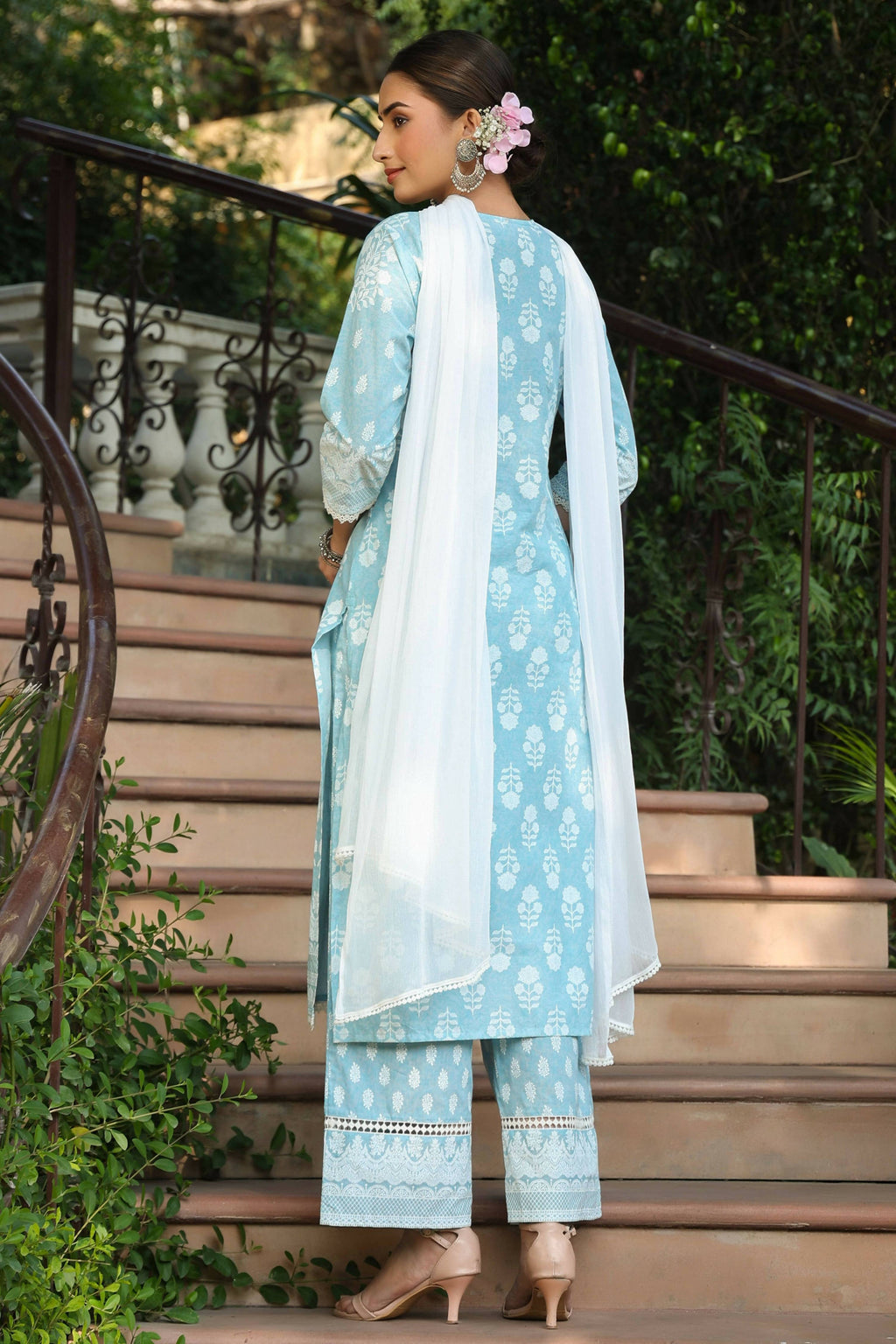 Juniper Women's Skyblue Printed Straight Kurta Sets | Grocsy