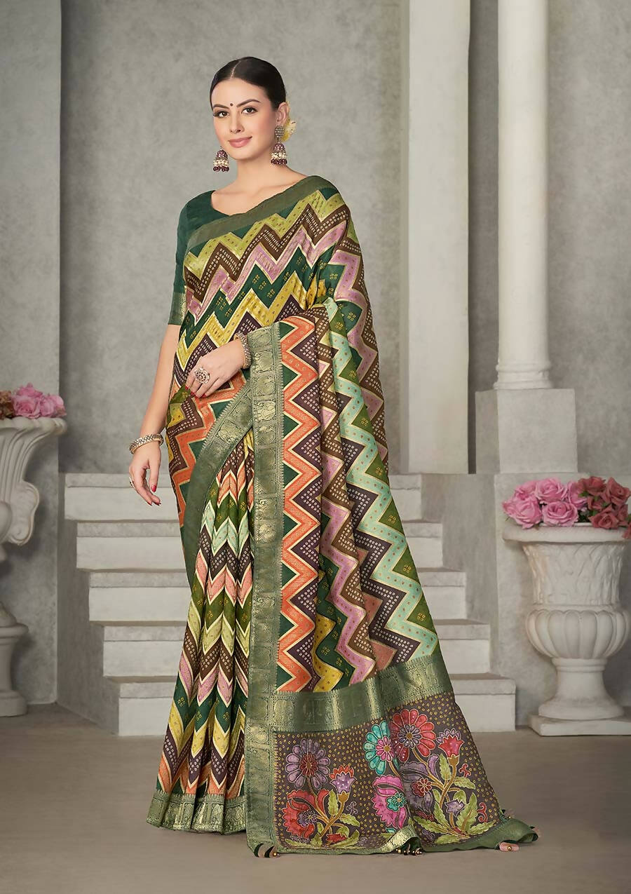 Green Rangkat Tussar Silk Woven Design Saree with Unstitched Blouse - Mohmanthan Eshani | Grocsy
