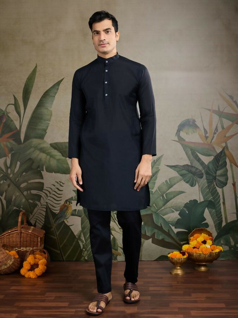 Vastranavya Black Exclusive Festival Viscose Silk Thread & Swarovski Embroidered Work Mens Wear Kurta & Koti | Grocsy