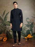 Vastranavya Black Exclusive Festival Viscose Silk Thread & Swarovski Embroidered Work Mens Wear Kurta & Koti | Grocsy