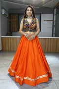 Yash Enterprise Orange Rayon Cotton Embroidery Semi Stitched Navratri Chaniya Choli | Grocsy