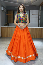 Yash Enterprise Orange Rayon Cotton Embroidery Semi Stitched Navratri Chaniya Choli | Grocsy