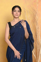 Very Much Indian Pure Mul Cotton Handloom Saree - Dark Blue | Grocsy