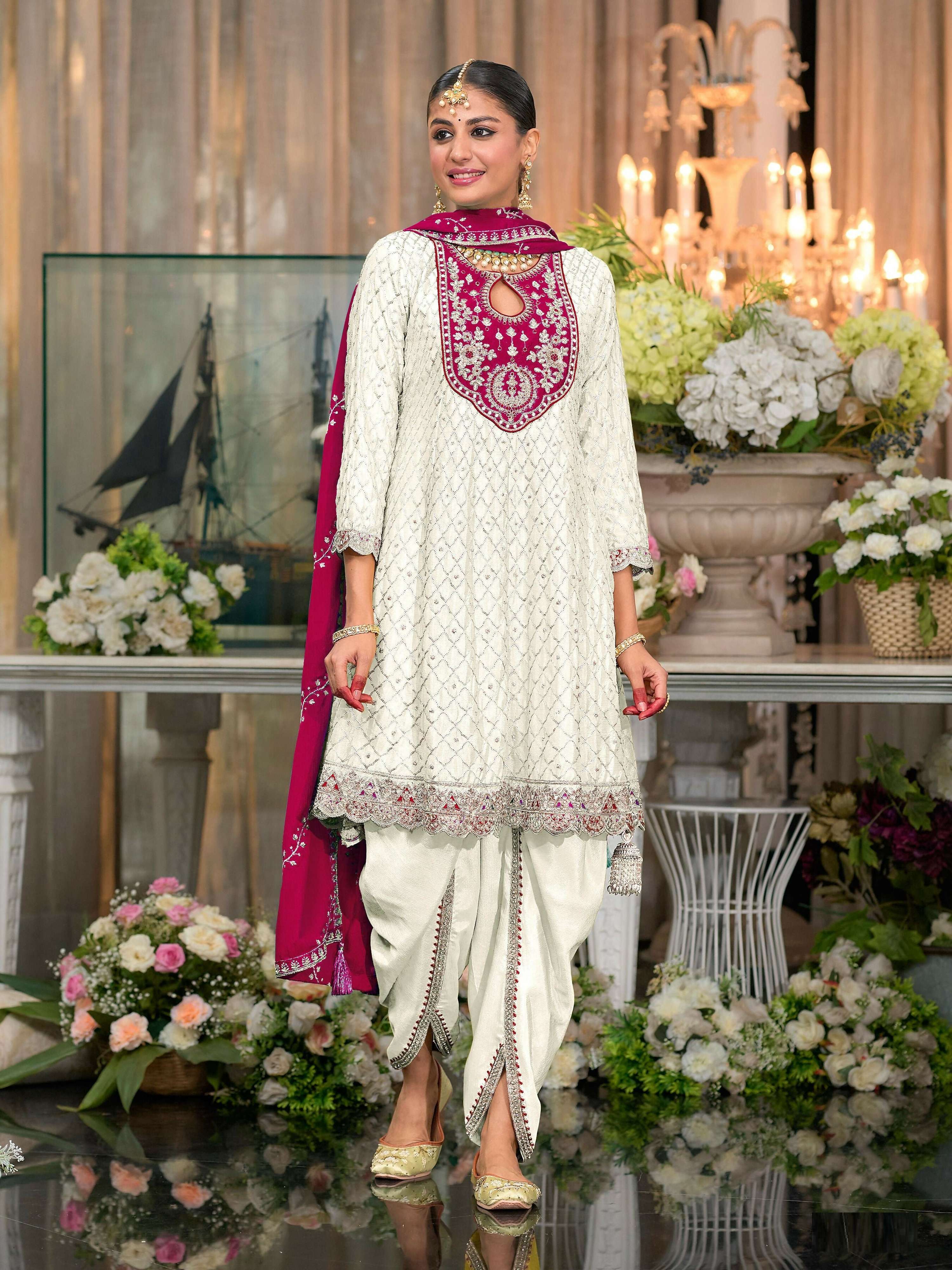 Anaita White Embroidered Silk Stitched Dhoti Suit | Grocsy