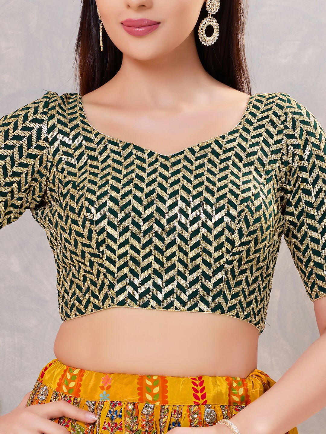 Joban Fashion Women Silk Bottle-Green Stitched Blouse | Grocsy