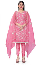 Pink Organza Silk Embroidered Work Unstitched Dress Material - Tanvi | Grocsy