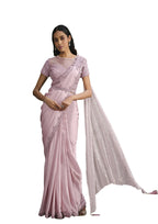 Pink Crepe Georgette Silk Sequence Embroidered With Stone Work Saree With Stitched Blouse - Mohmanthan La Belle | Grocsy