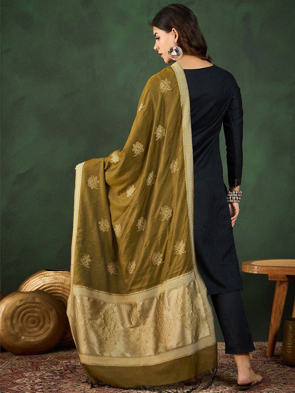 Sangria Self Designed Straight Kurta & Trousers With Dupatta | Grocsy