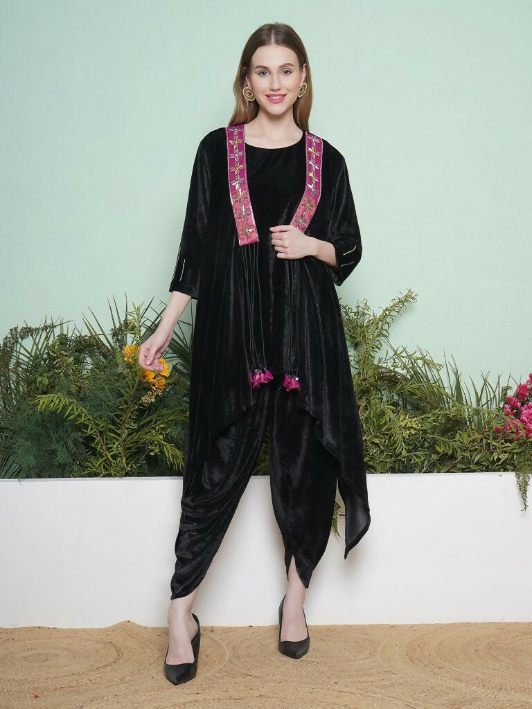 Joban Fashion Black Dhoti Salwaar with Inner and Hand Embellished Jacket | Grocsy