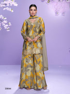 Anaita Yellow Chinon Readymade Palazzo Suit with Digital Embroidery Work | Grocsy