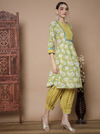 Myshka Women's Yellow A-Line Kurta & Salwar With Dupatta | Grocsy
