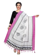 Vamika Pink-White Flower Printed Khadi Bhagalpuri Dupatta | Grocsy