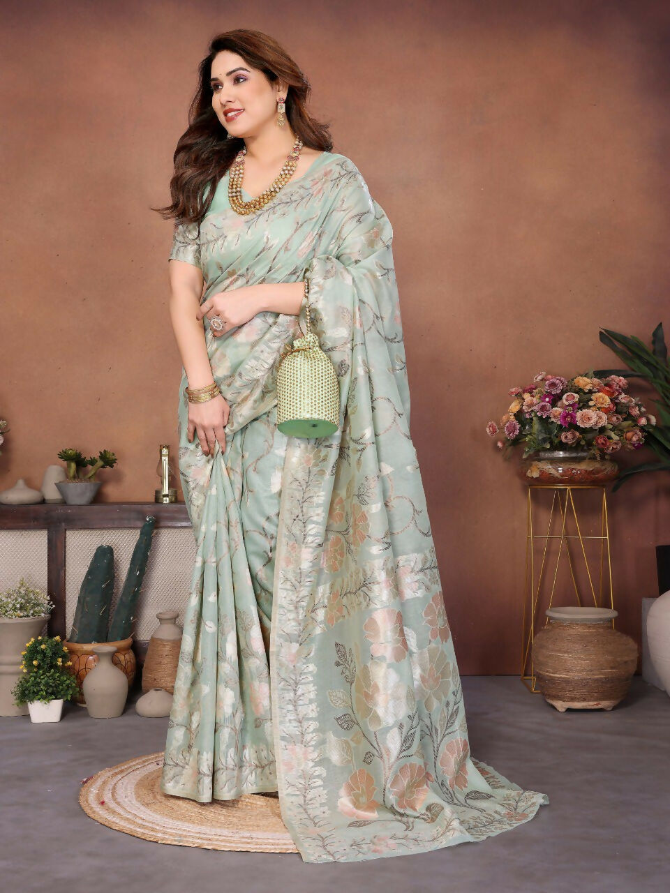 Teeya Creation New Latest Trendy Wedding Wear Pashmina Silk Saree-Light_Green | Grocsy