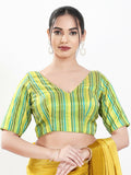 Joban Fashion Green Multi Brocade Padded Blouse With V Neck Elbow Sleeves | Grocsy