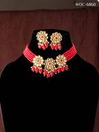 Mominos Fashion Johar Kamal Women's Red Beads Pearls Gold-Polished Jewellery Set