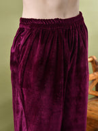 Sangria Yoke Design Velvet Kurta & Dhoti Pants With Dupatta | Grocsy