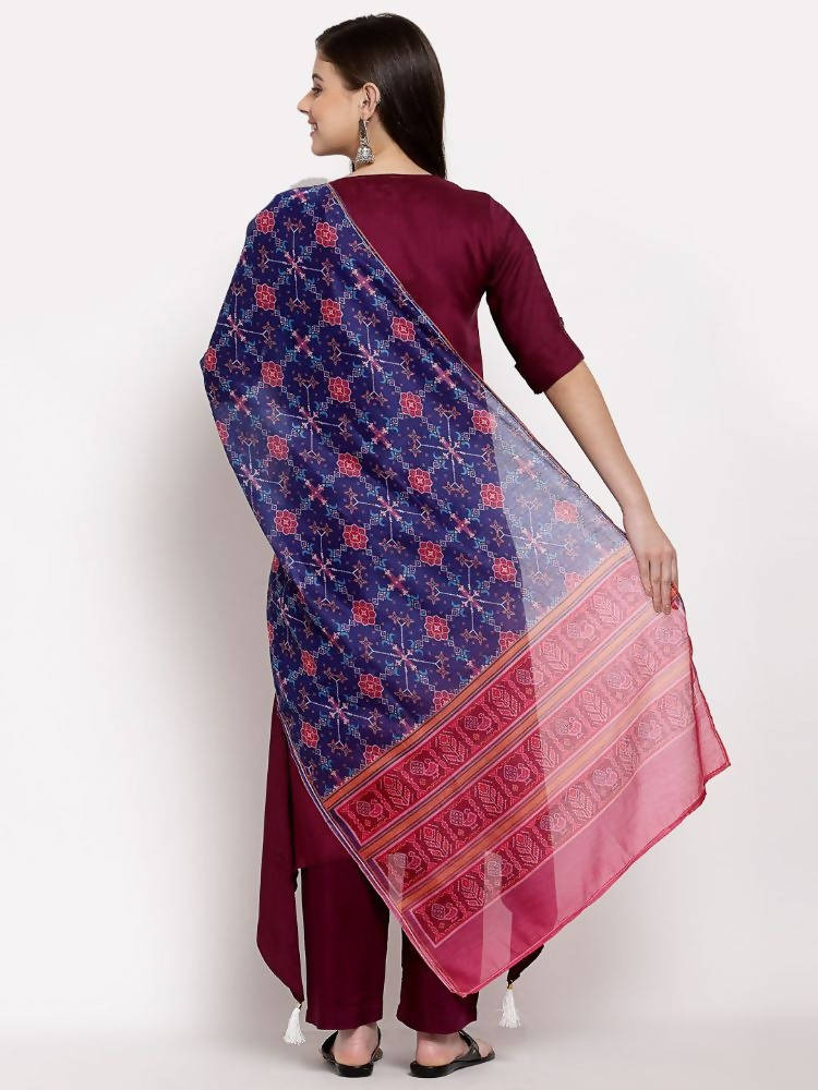 Myshka Women's burgundy Cotton Solid Half Sleeve Collar Neck Casual Kurta Pant Dupatta Set | Grocsy