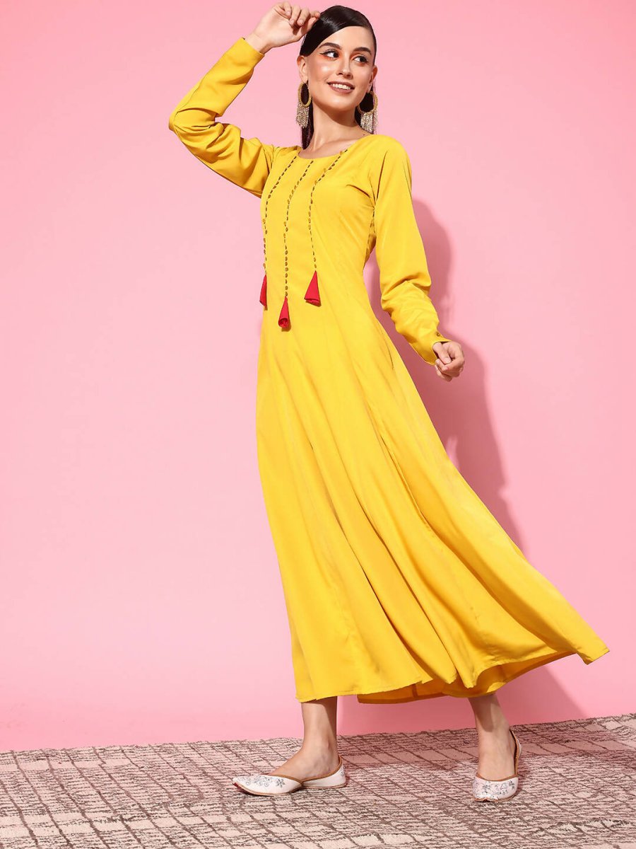 Ahalyaa Women's Traditional wear Ethnic Dress - Mustard | Grocsy