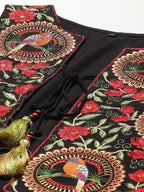 Yufta Women A-Line Black Dress With Red Embroidered Jacket | Grocsy