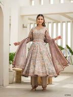 Functional Designer Grey Jam Silk Anarkali suit with Dupatta-Anbazaar | Grocsy