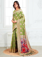 Shree Shyam Fashion Linen Cotton Green Saree | Grocsy