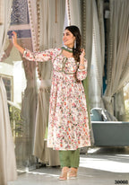Designer Stylish Cream Slim Georgette Stitched Suit With Dupatta - Kiyara | Grocsy