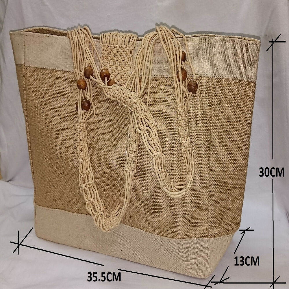 Jute Ladies Fashion Bag with Wooden Beads | Grocsy