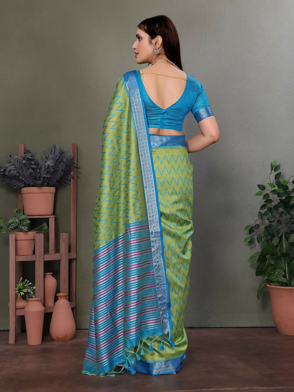 Joban Fashion Parrot Green Plain Banarasi Silk Sarees | Grocsy