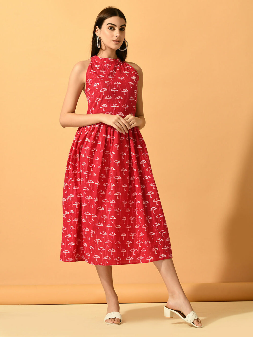 Myshka Women's Pink Fit and Flare Party Dress | Grocsy