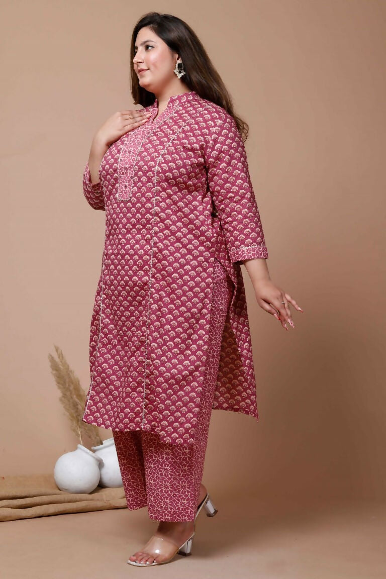 Miravan Women's Floral Printed Cotton Kurta With Palazzo  | Grocsy