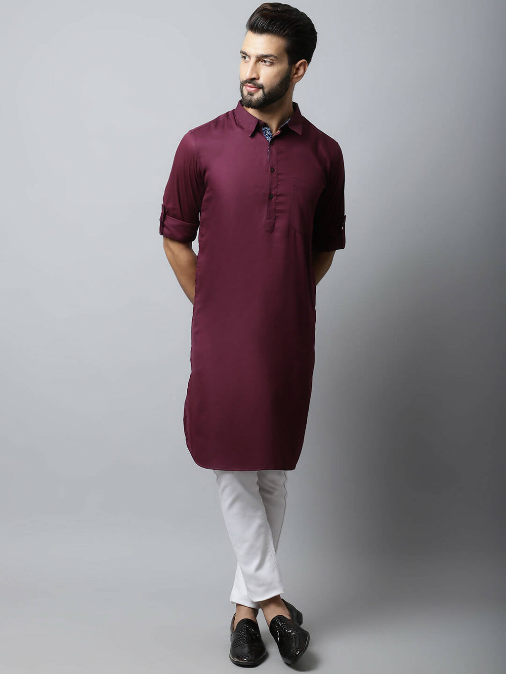 Even Apparels Maroon Color Pure Cotton Solid Men's Kurta With Shirt Collar (MMS755) | Grocsy