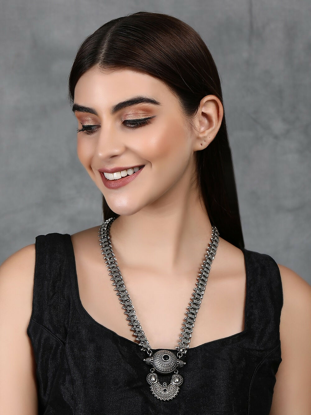 Joban Fashion Women Long Pattern Silver Tone Brass Necklace | Grocsy