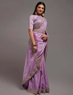 PR Fashion Onion Chinon Embroidery Lace Saree | Grocsy