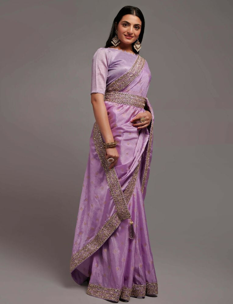 PR Fashion Onion Chinon Embroidery Lace Saree | Grocsy