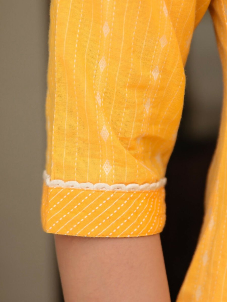 Aramya Straight Kantha Cotton Woven Design Print Women's Kurta - Yellow | Grocsy