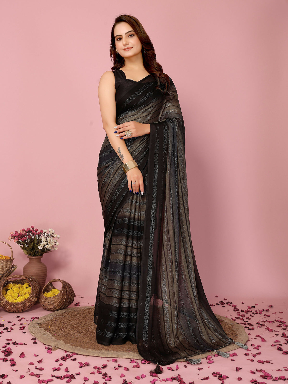 Attractive These Party Wear Ready To Wear Saree - Grey | Grocsy