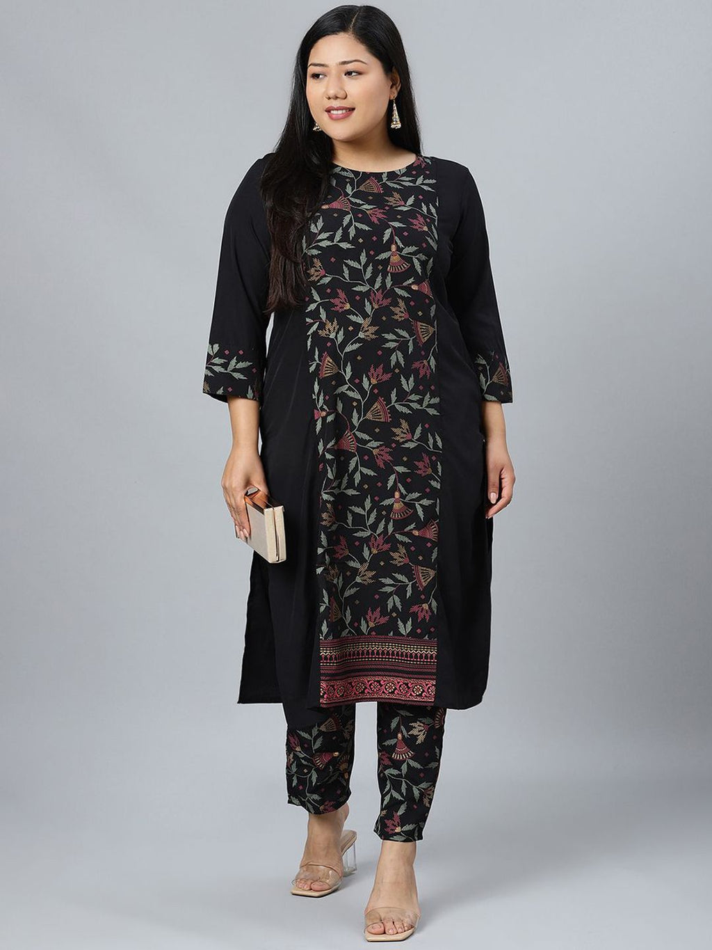 Sztori Plus Size Floral Printed Straight Kurta With Trouser | Grocsy