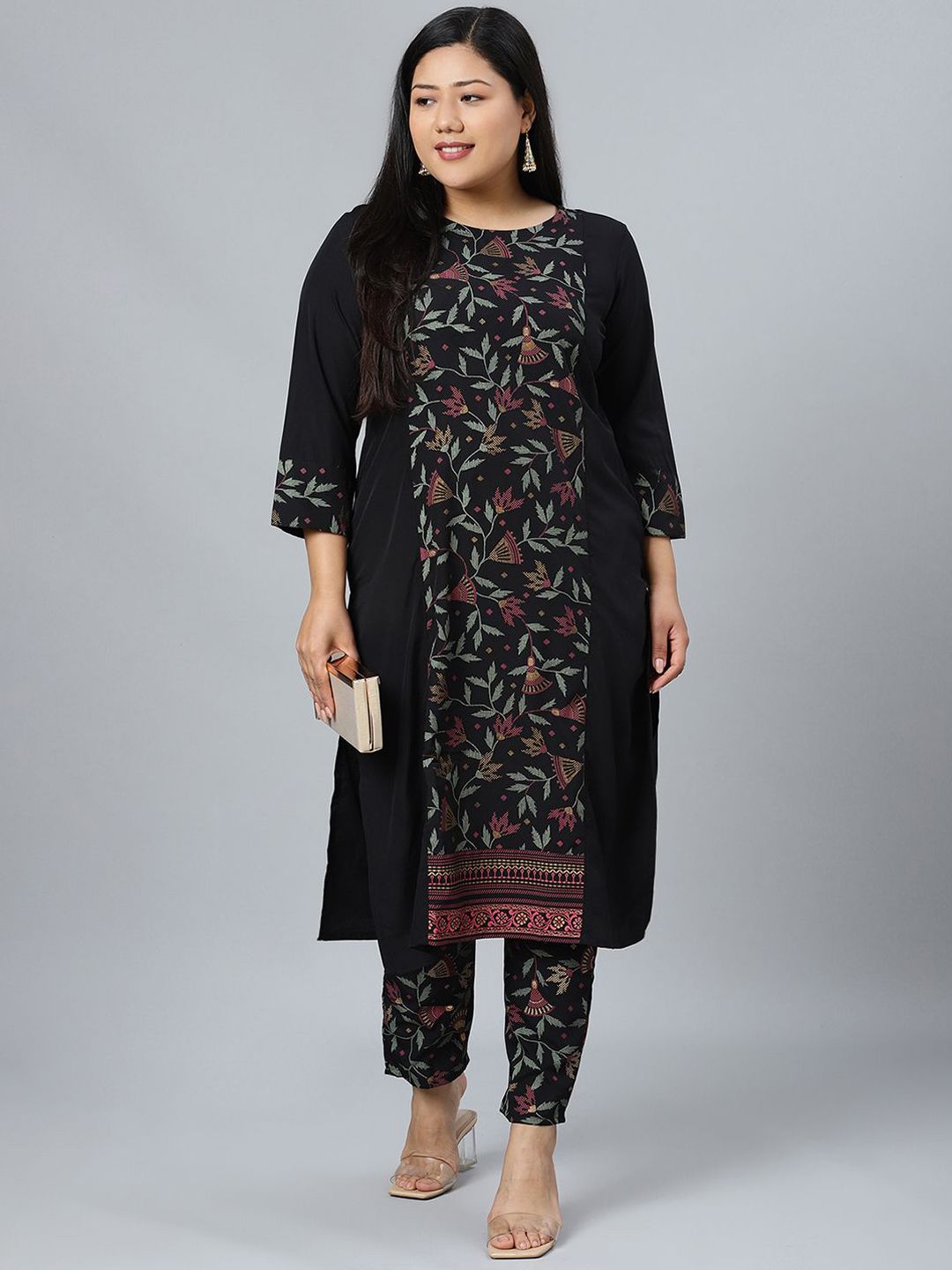 Sztori Plus Size Floral Printed Straight Kurta With Trouser | Grocsy