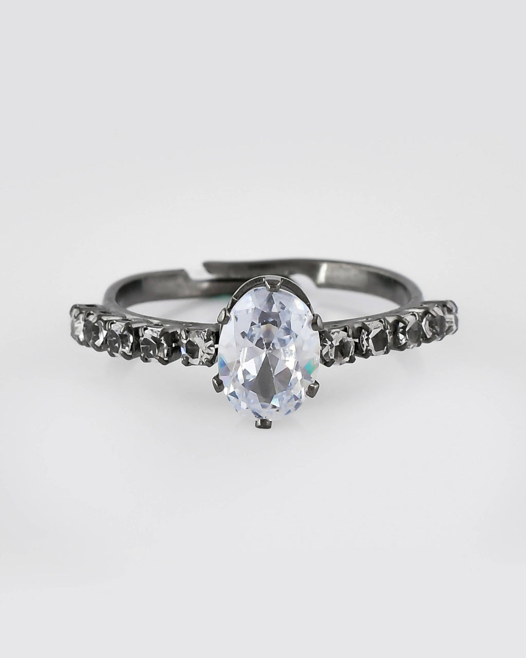 VOJ white CZ-detail Stainless Steel Cubic Zirconia Rhodium Plated Adjustable Finger Ring | Grocsy