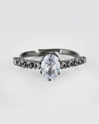 VOJ white CZ-detail Stainless Steel Cubic Zirconia Rhodium Plated Adjustable Finger Ring | Grocsy