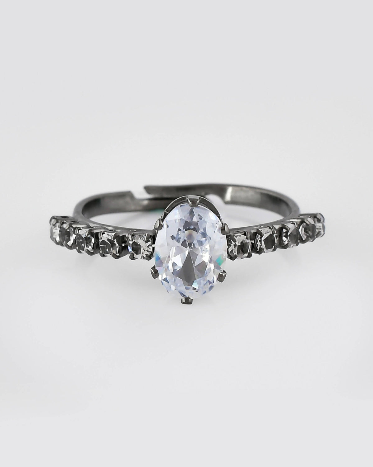 VOJ white CZ-detail Stainless Steel Cubic Zirconia Rhodium Plated Adjustable Finger Ring | Grocsy
