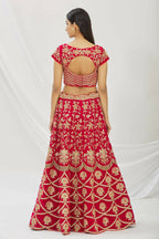 Red Velvet Semi-Stitched Wedding Bridal Lehenga - Nimaya | Grocsy