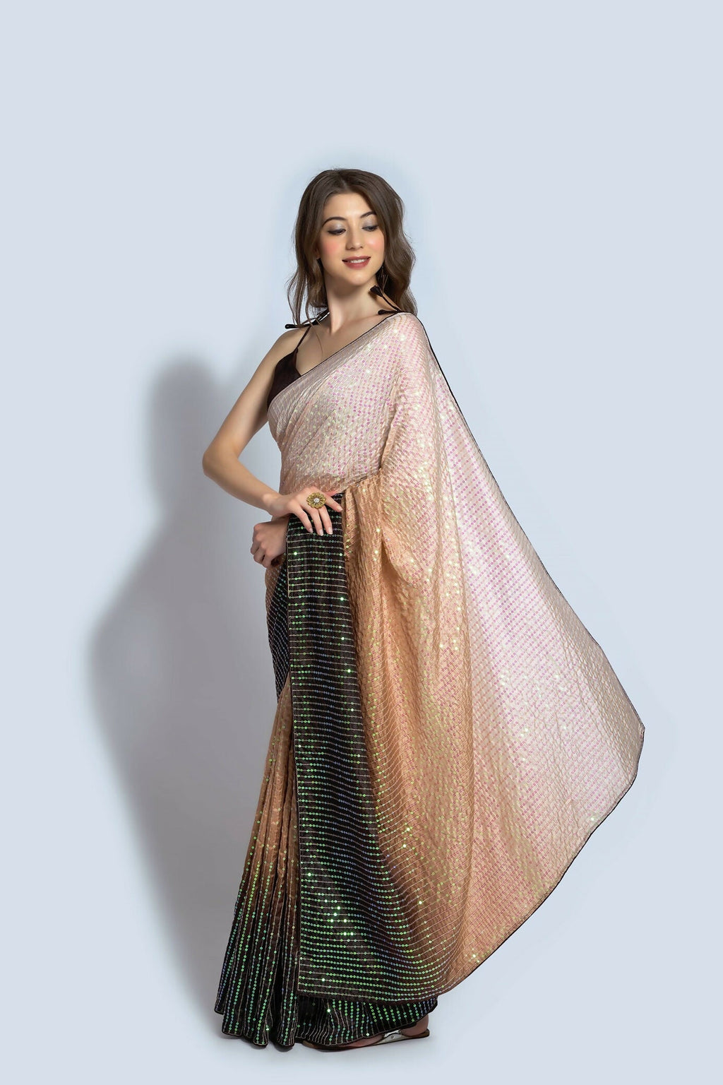 Vegaa Fashion Cream Vichitra Silk Embroidered Party Wear Saree | Grocsy
