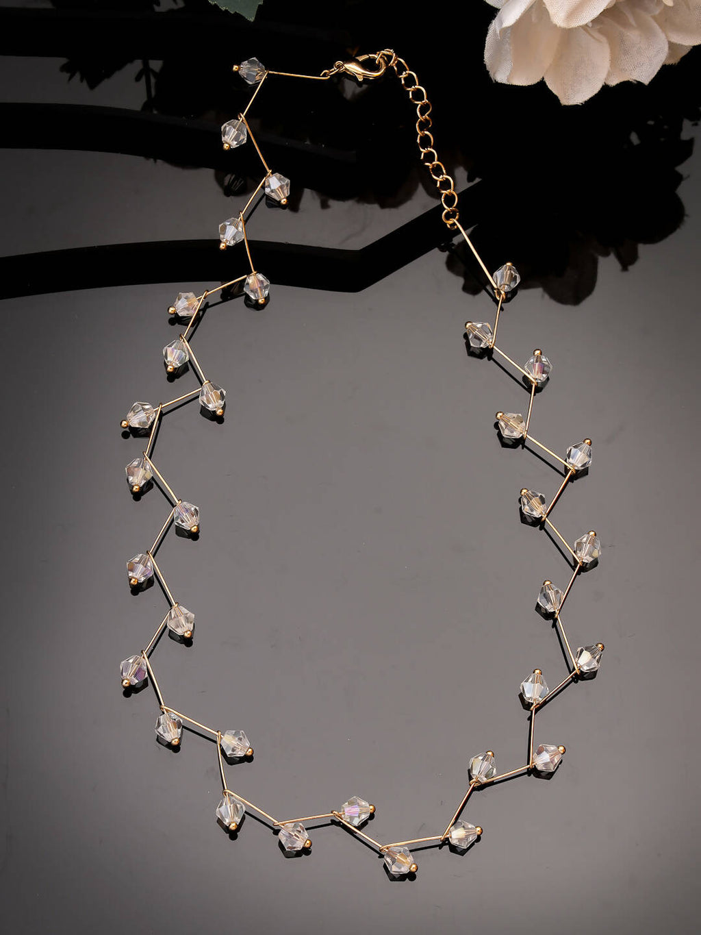 NVR Women's Gold-Polished Chain Transparent Beads Necklace | Grocsy