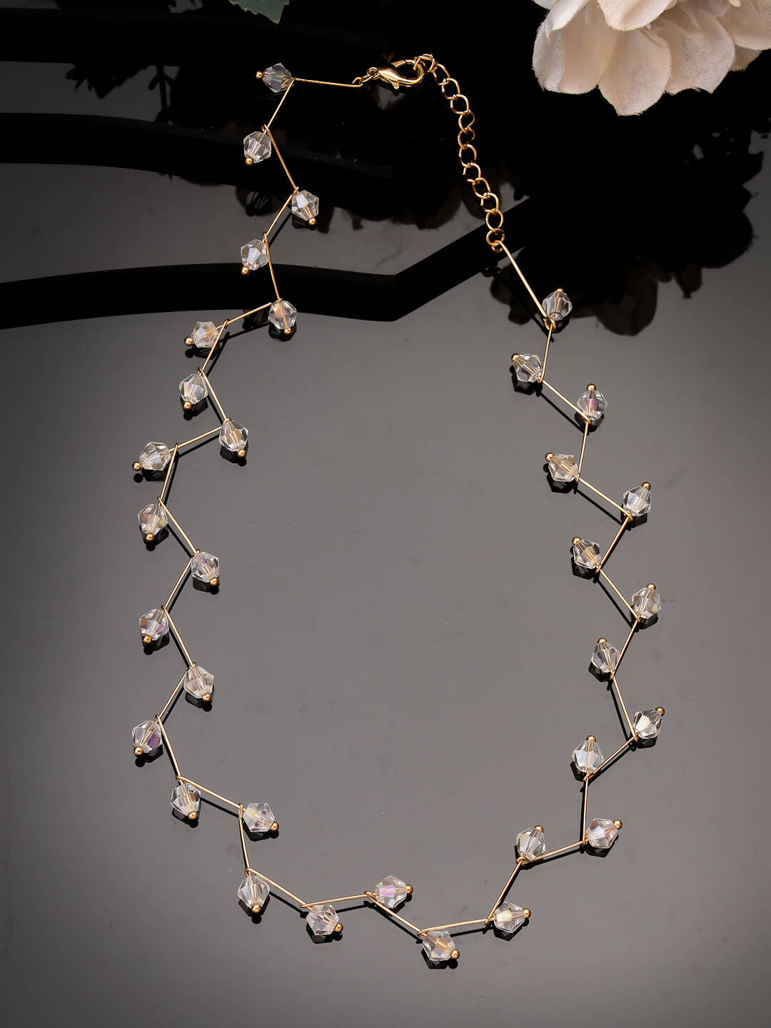 NVR Women's Gold-Polished Chain Transparent Beads Necklace | Grocsy