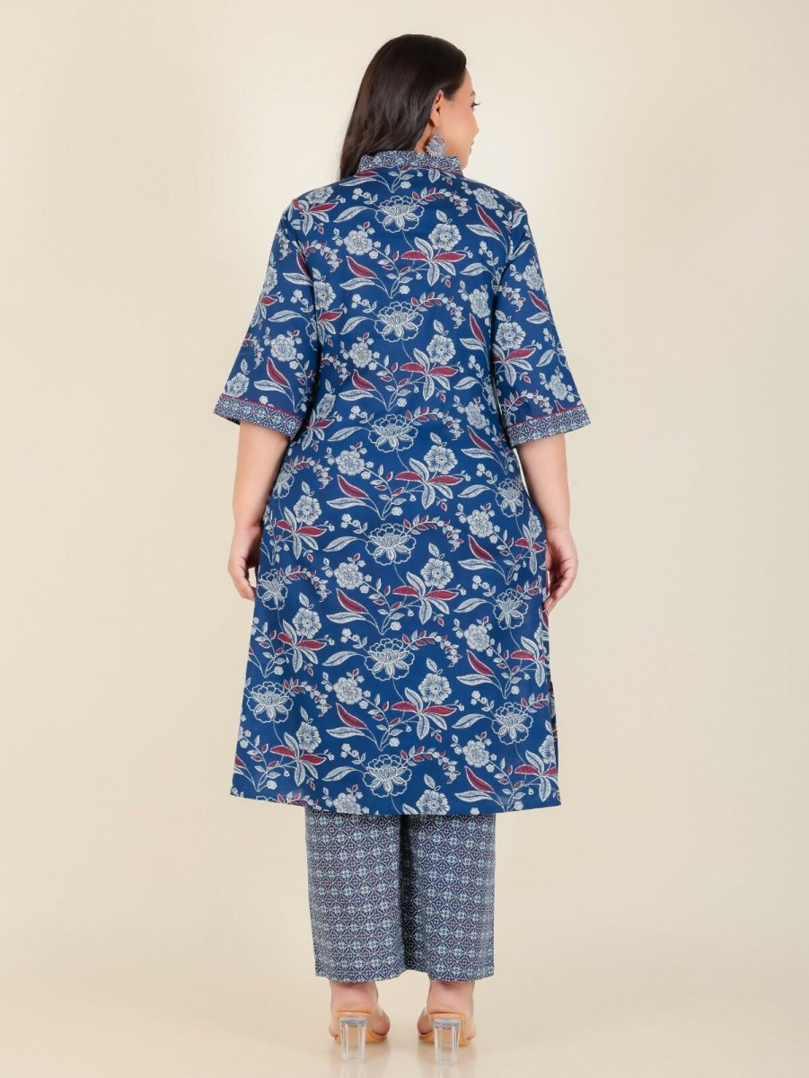 Aramya Blue Soft Cotton Floral Print Straight Kurta Set for Women | Grocsy