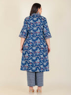 Aramya Blue Soft Cotton Floral Print Straight Kurta Set for Women | Grocsy