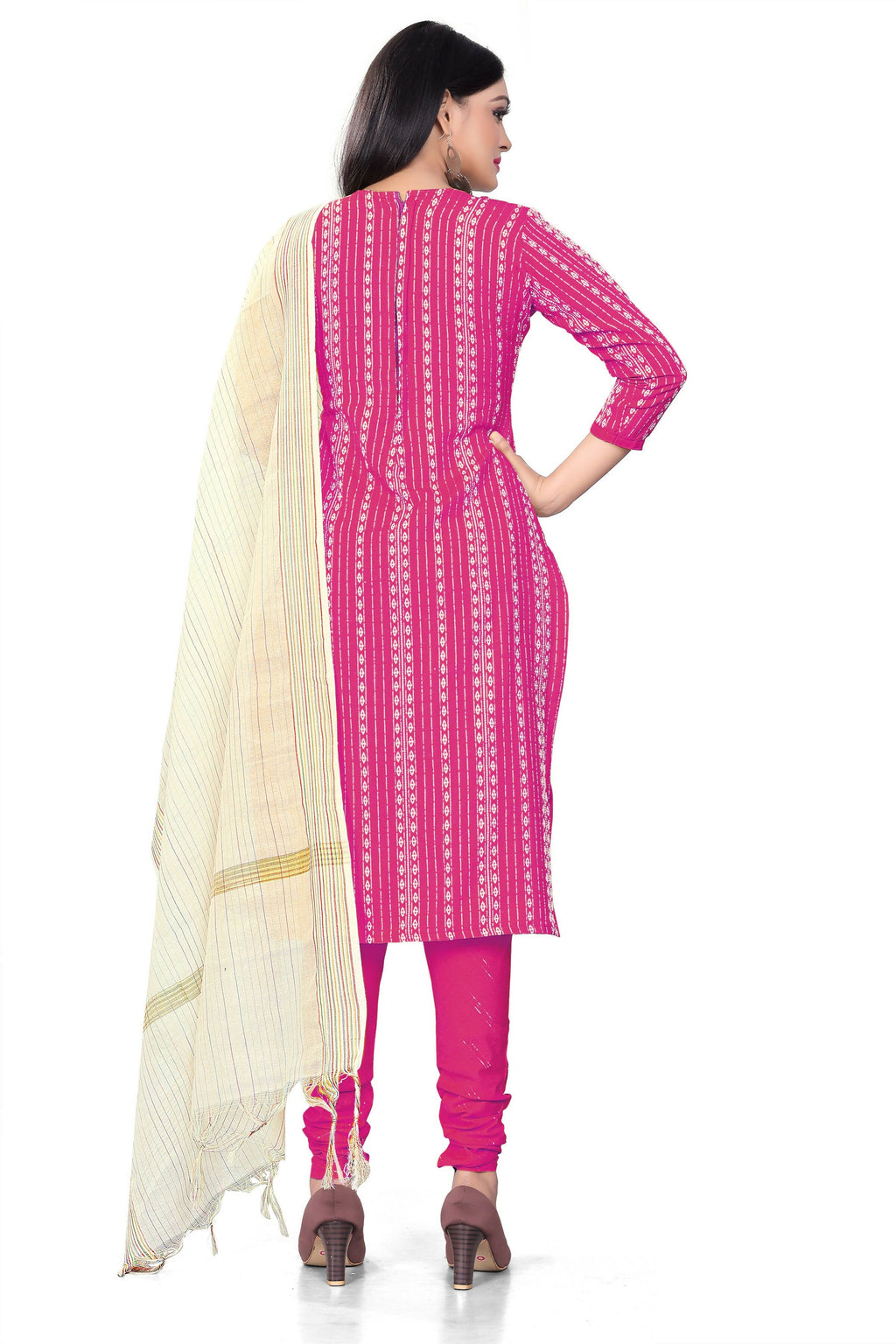 Pink Cotton Jacquard Woven Unstitched Dress Material - Amara | Grocsy