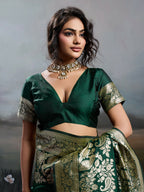 Shree Shyam Fashion Dark Green Silk Blend Saree | Grocsy